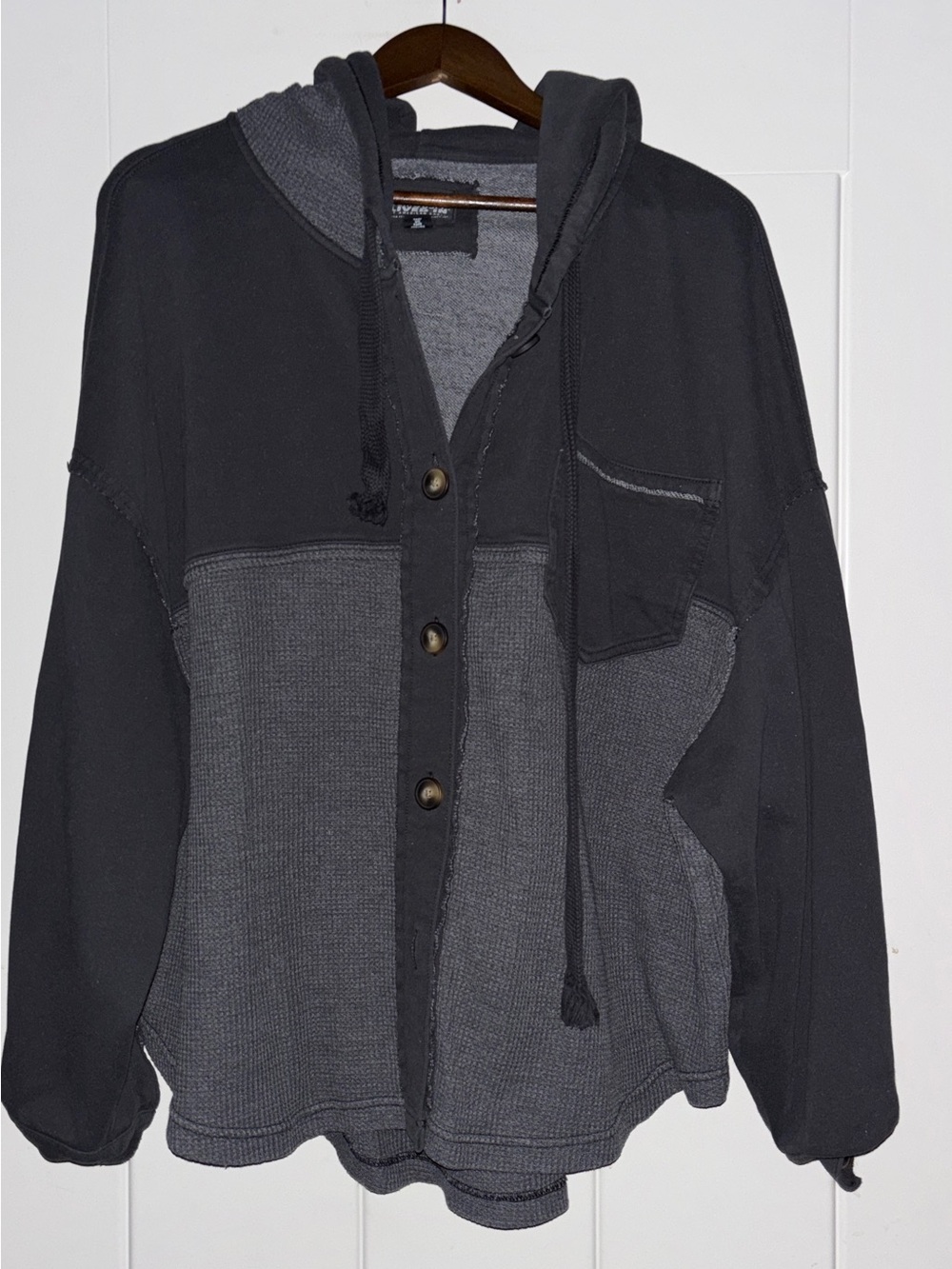American Eagle Button Down Hooded Shacket Women XL Grunge Utilitarian Streetwear